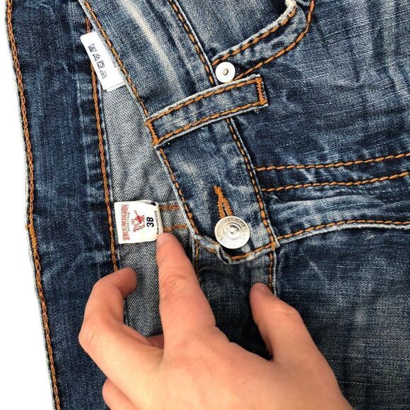 RARE True Religion Jeans Shorts Size 38 STRAIGHT BIG T Blue - Picture 8 of 8